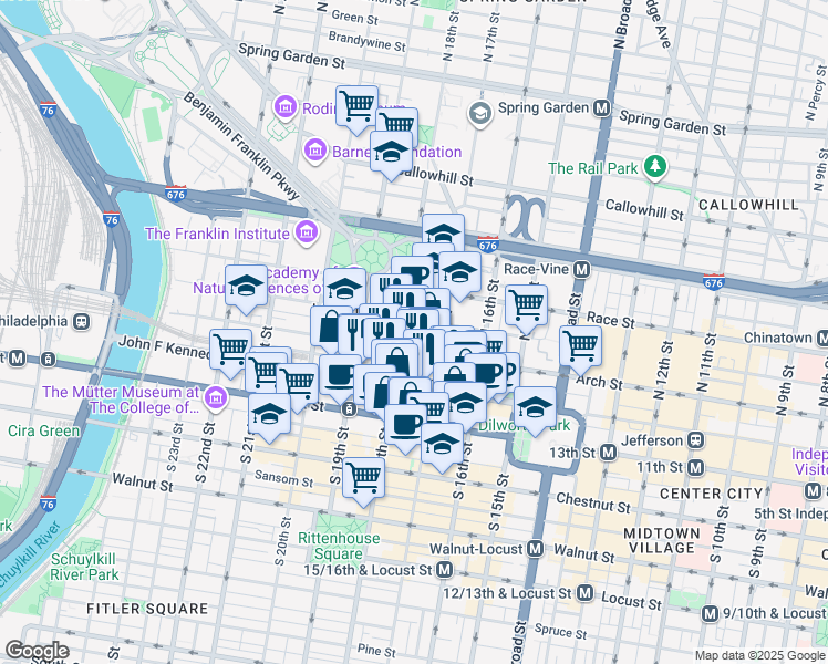 map of restaurants, bars, coffee shops, grocery stores, and more near in Philadelphia