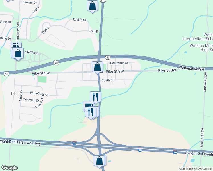 map of restaurants, bars, coffee shops, grocery stores, and more near 927 South Street in Pataskala