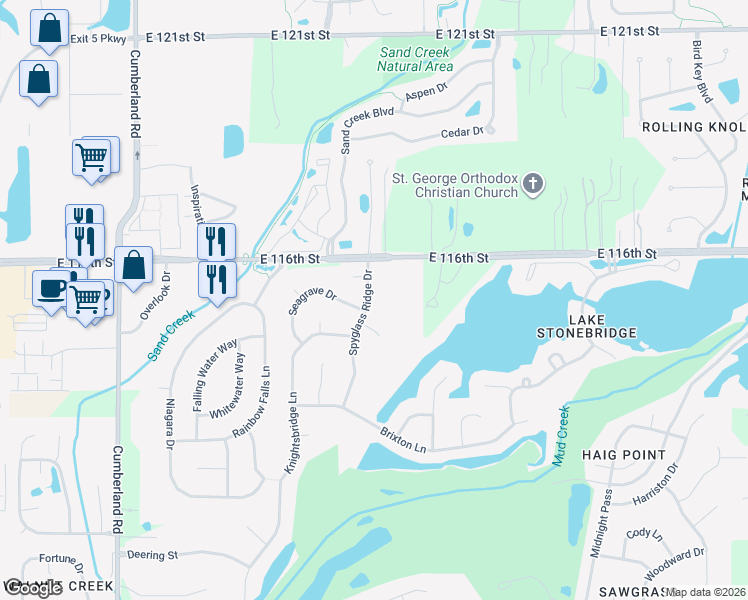 map of restaurants, bars, coffee shops, grocery stores, and more near 10366 Seagrave Drive in Fishers