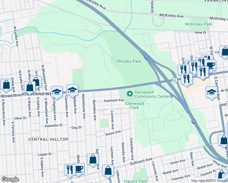map of restaurants, bars, coffee shops, grocery stores, and more near 1963 West Broad Street in Columbus
