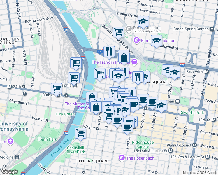 map of restaurants, bars, coffee shops, grocery stores, and more near in Philadelphia