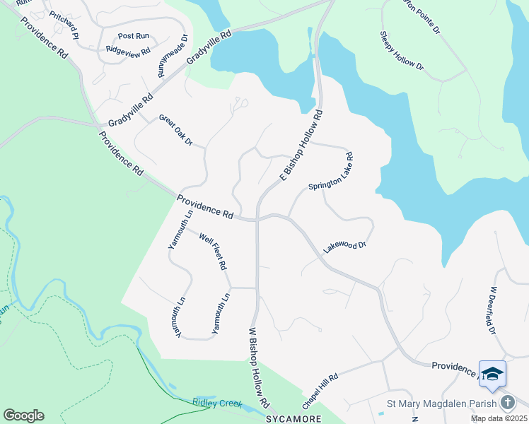map of restaurants, bars, coffee shops, grocery stores, and more near 22 East Bishop Hollow Road in Media
