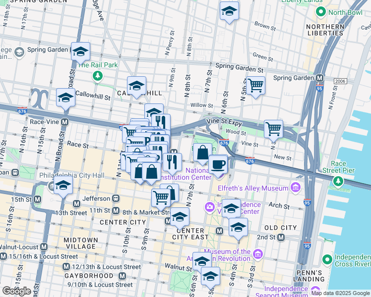 map of restaurants, bars, coffee shops, grocery stores, and more near in Philadelphia