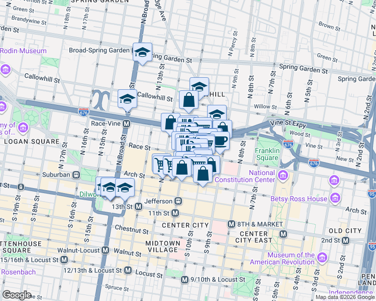map of restaurants, bars, coffee shops, grocery stores, and more near in Philadelphia