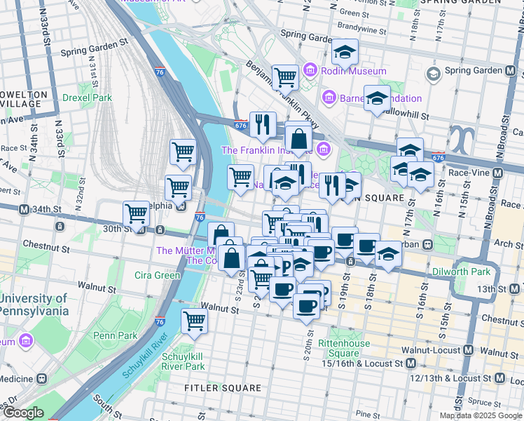 map of restaurants, bars, coffee shops, grocery stores, and more near in Philadelphia