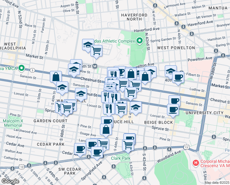 map of restaurants, bars, coffee shops, grocery stores, and more near in Philadelphia