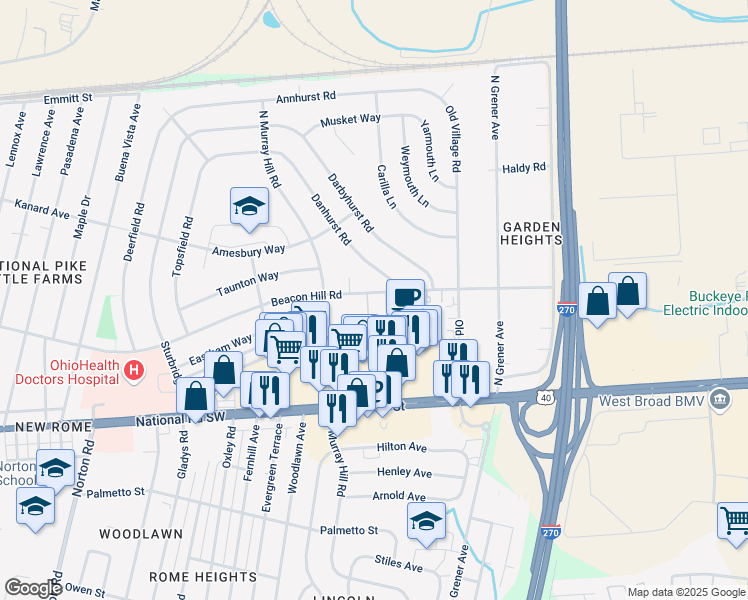 map of restaurants, bars, coffee shops, grocery stores, and more near 139 Beacon Run West in Columbus