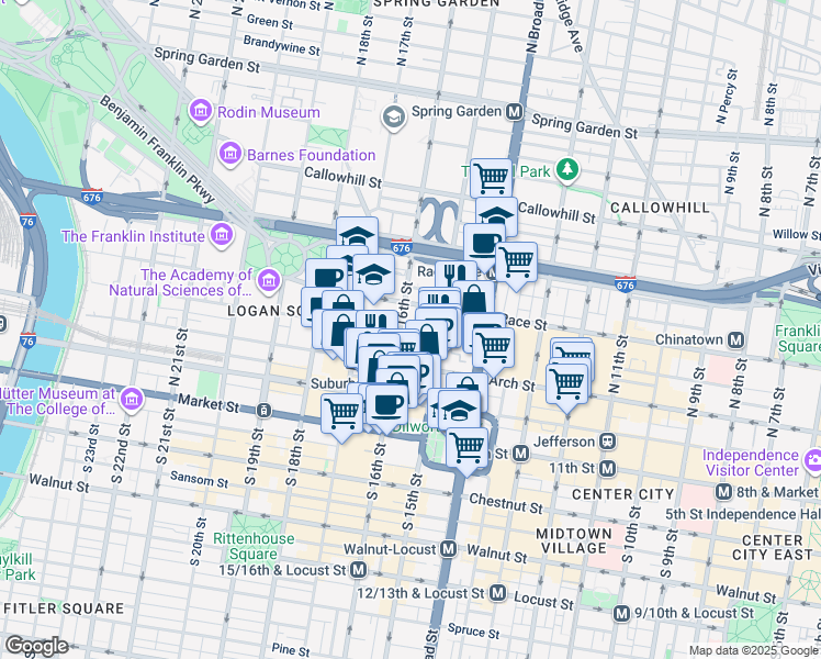map of restaurants, bars, coffee shops, grocery stores, and more near in Philadelphia