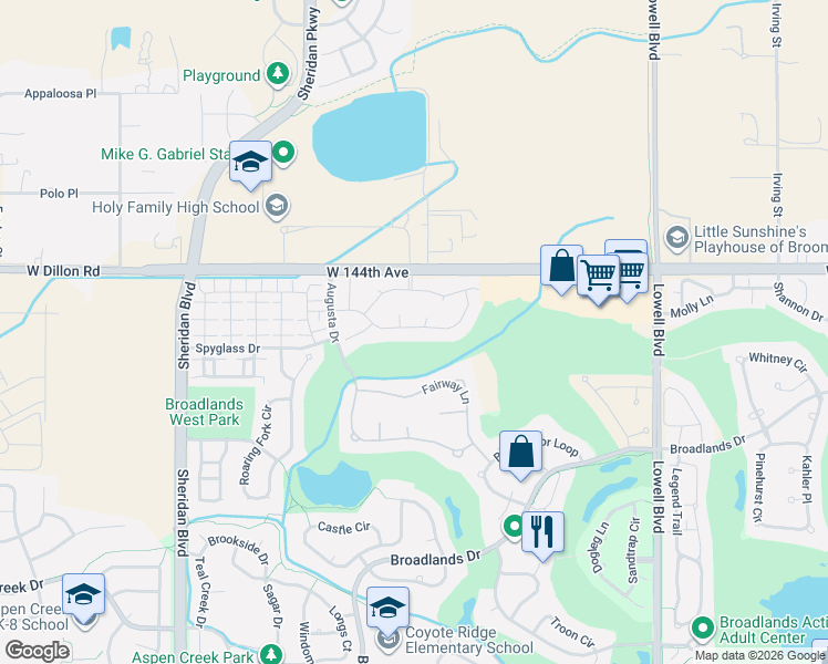 map of restaurants, bars, coffee shops, grocery stores, and more near 4360 Nelson Drive in Broomfield
