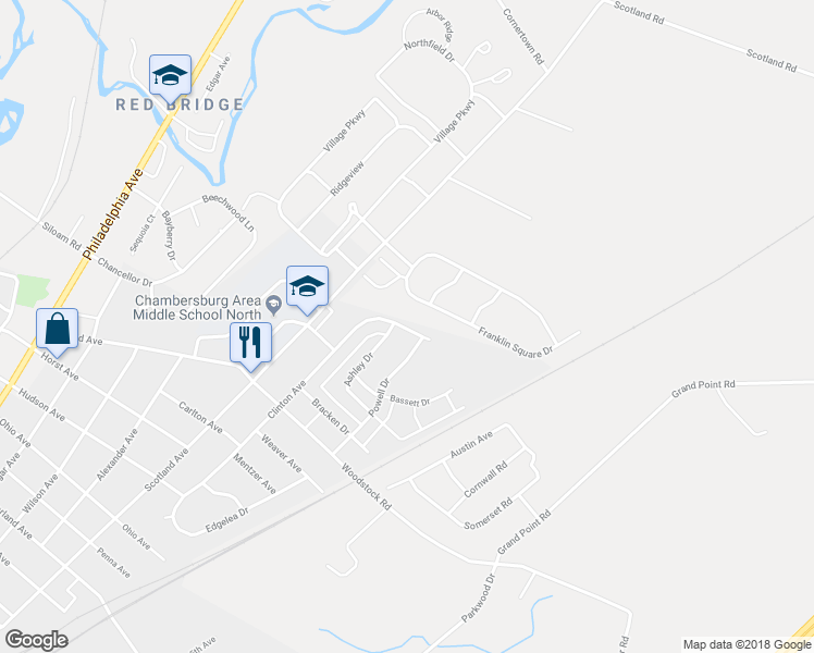 map of restaurants, bars, coffee shops, grocery stores, and more near 2027 Clinton Avenue in Chambersburg