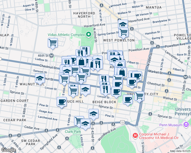 map of restaurants, bars, coffee shops, grocery stores, and more near in Philadelphia