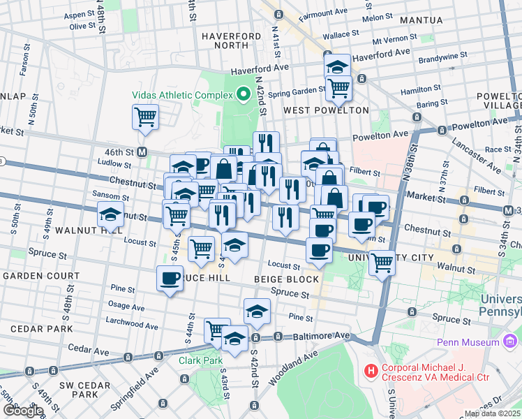 map of restaurants, bars, coffee shops, grocery stores, and more near in Philadelphia