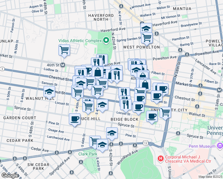 map of restaurants, bars, coffee shops, grocery stores, and more near in Philadelphia