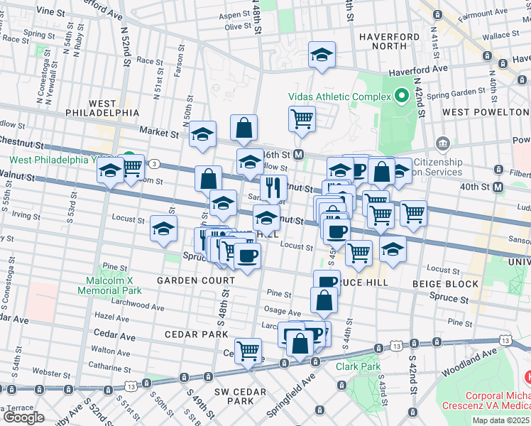 map of restaurants, bars, coffee shops, grocery stores, and more near in Philadelphia