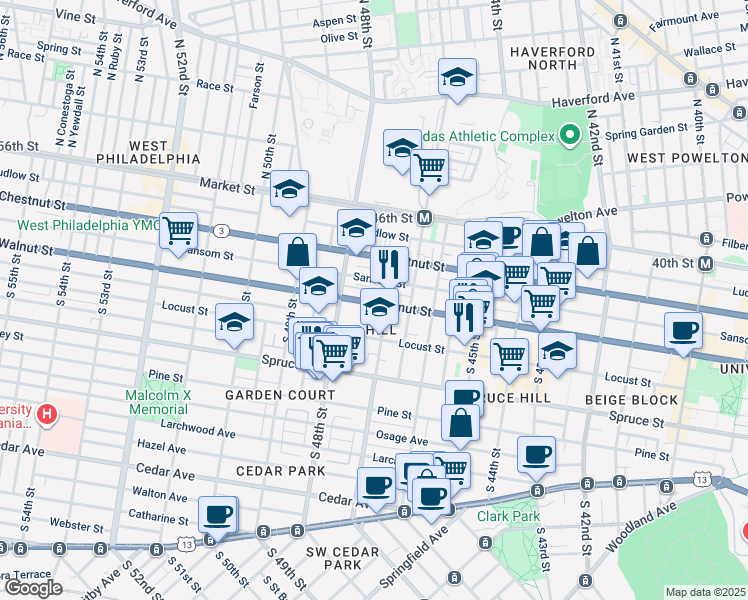map of restaurants, bars, coffee shops, grocery stores, and more near in Philadelphia