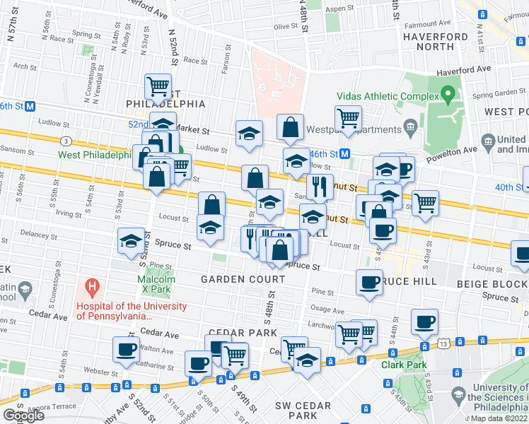 map of restaurants, bars, coffee shops, grocery stores, and more near 200-30 Hanson Street in Philadelphia