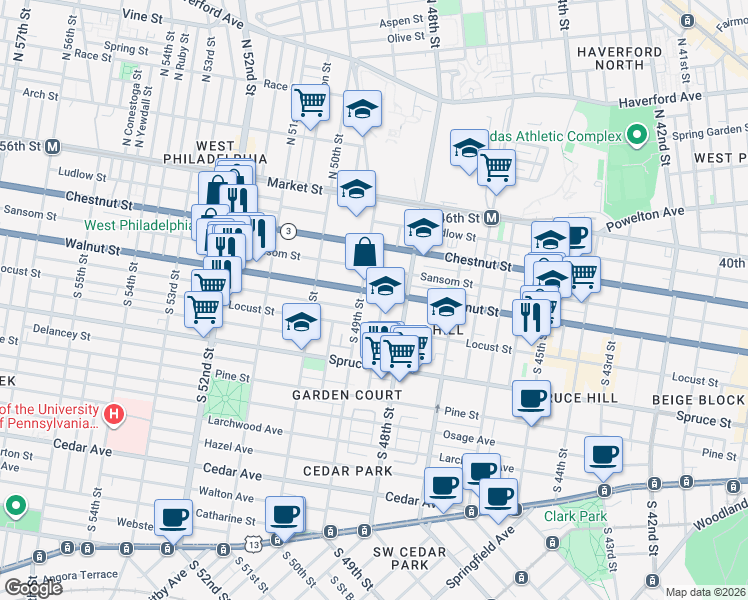 map of restaurants, bars, coffee shops, grocery stores, and more near 200-30 Hanson Street in Philadelphia