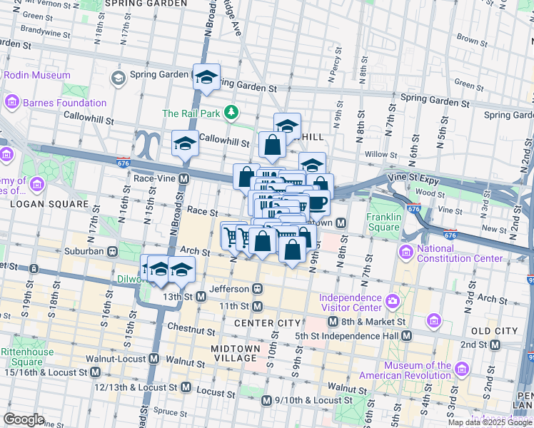 map of restaurants, bars, coffee shops, grocery stores, and more near in Philadelphia