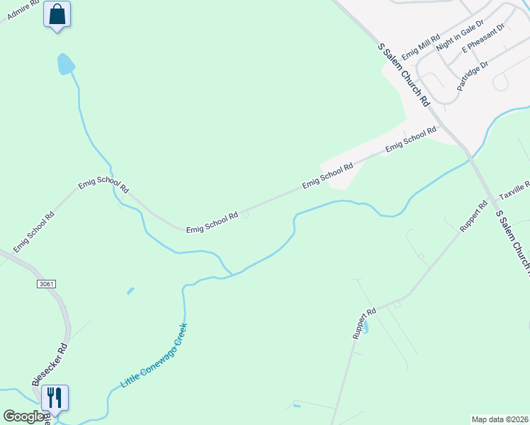 map of restaurants, bars, coffee shops, grocery stores, and more near 3740 Emig School Rd in Dover
