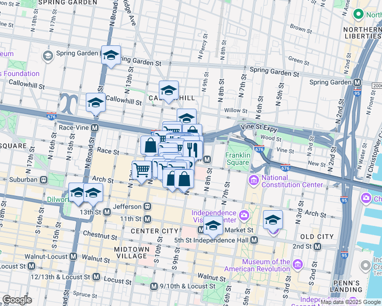 map of restaurants, bars, coffee shops, grocery stores, and more near in Philadelphia