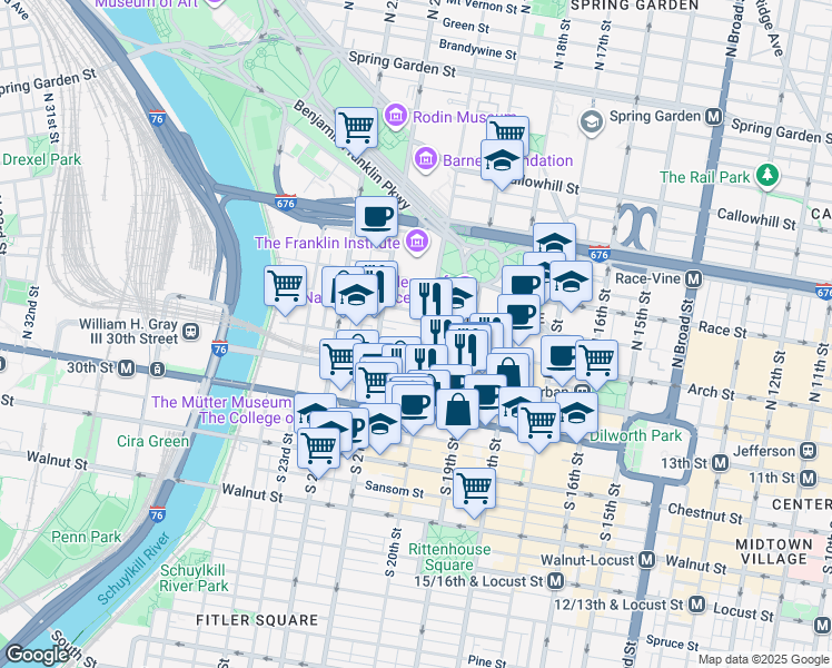 map of restaurants, bars, coffee shops, grocery stores, and more near in Philadelphia