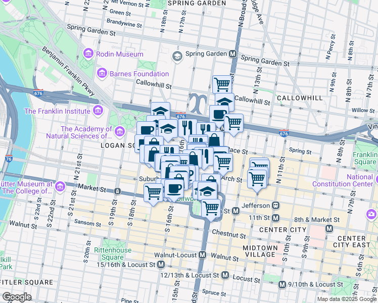 map of restaurants, bars, coffee shops, grocery stores, and more near in Philadelphia