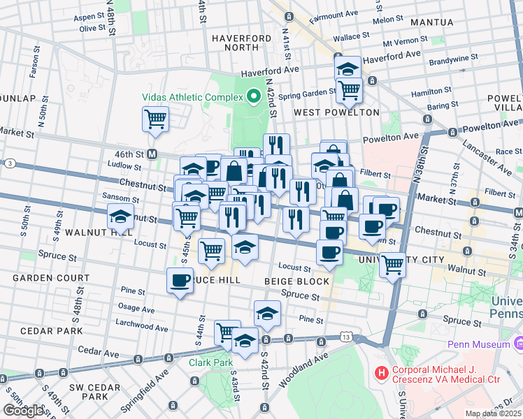 map of restaurants, bars, coffee shops, grocery stores, and more near in Philadelphia