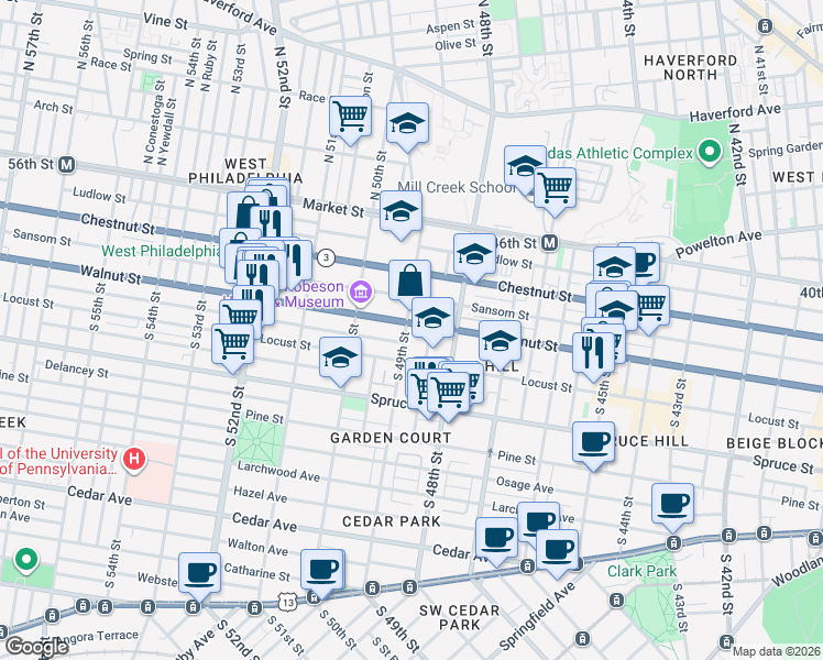 map of restaurants, bars, coffee shops, grocery stores, and more near 200-30 Hanson Street in Philadelphia