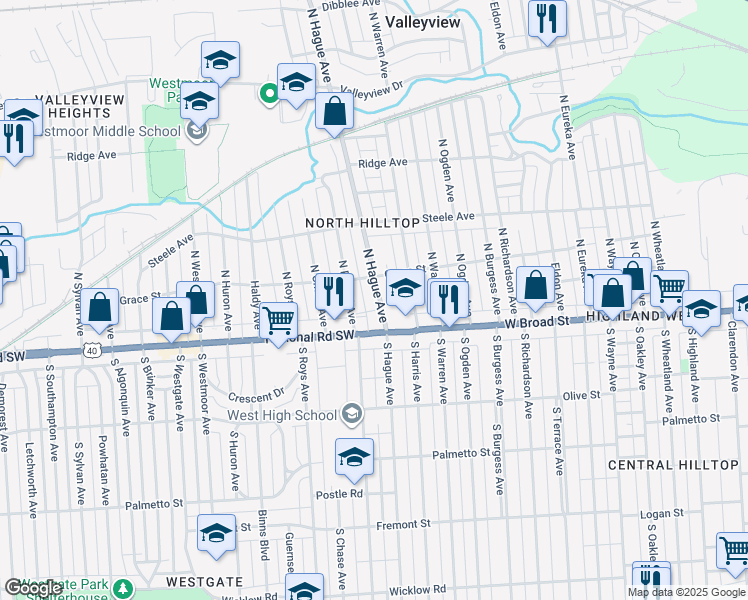 map of restaurants, bars, coffee shops, grocery stores, and more near in Columbus
