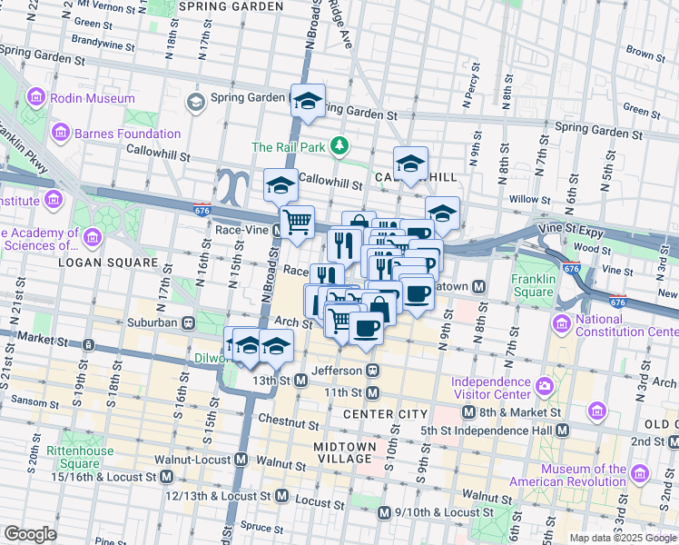 map of restaurants, bars, coffee shops, grocery stores, and more near in Philadelphia