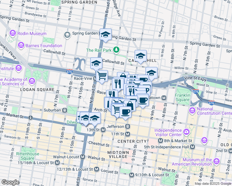 map of restaurants, bars, coffee shops, grocery stores, and more near in Philadelphia