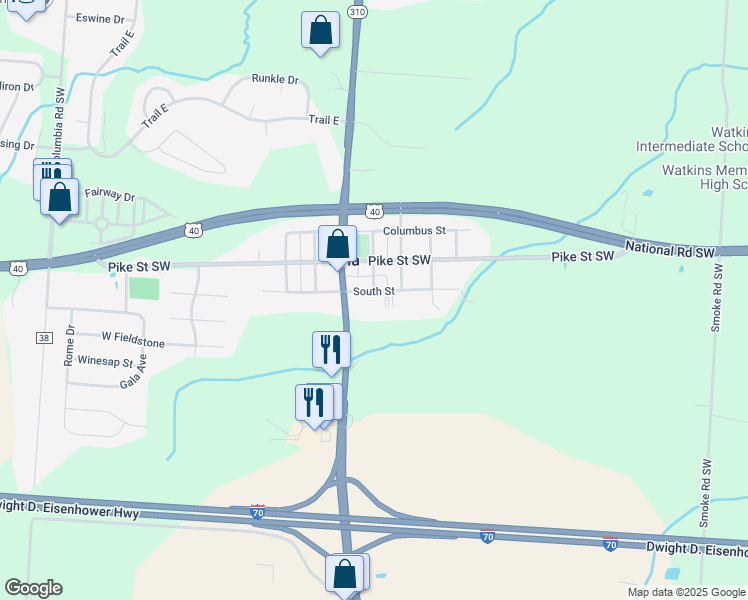 map of restaurants, bars, coffee shops, grocery stores, and more near 927 South Street in Pataskala