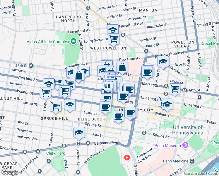 map of restaurants, bars, coffee shops, grocery stores, and more near in Philadelphia