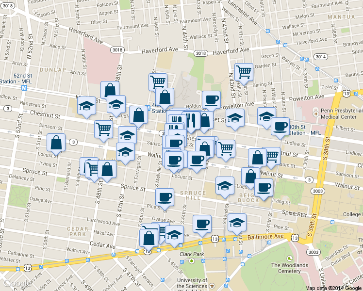 map of restaurants, bars, coffee shops, grocery stores, and more near in Philadelphia