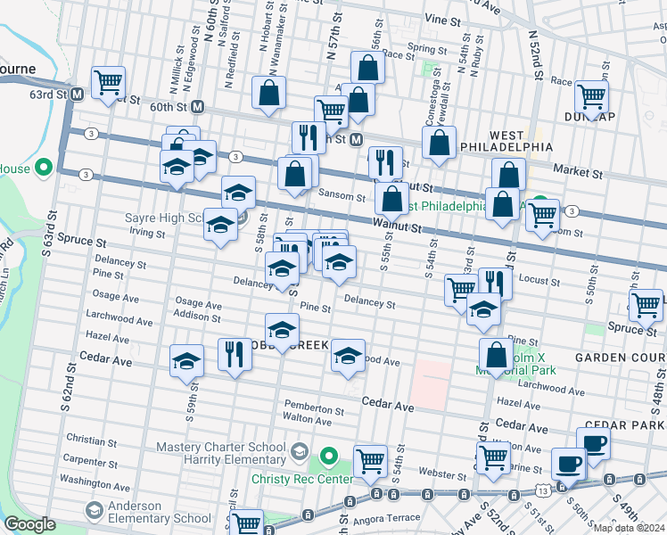 map of restaurants, bars, coffee shops, grocery stores, and more near in Philadelphia