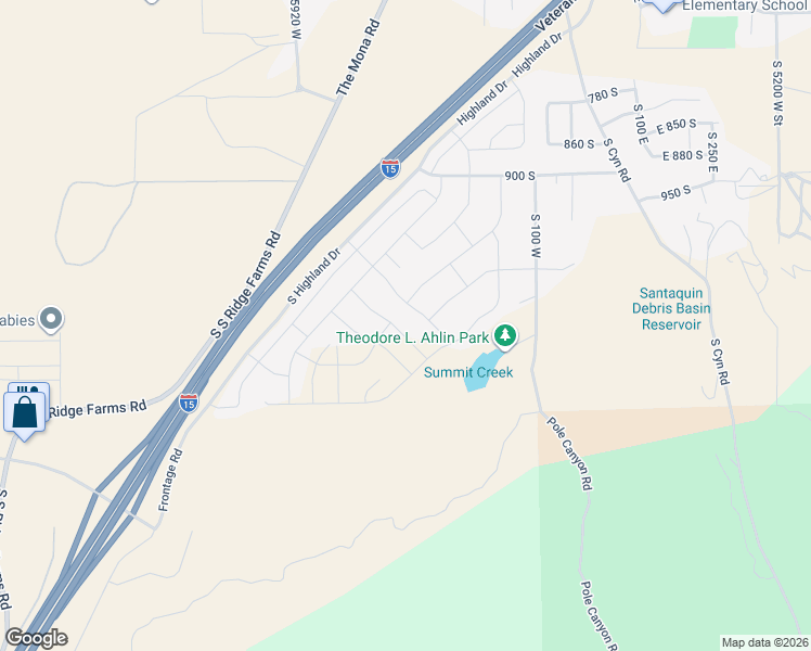 map of restaurants, bars, coffee shops, grocery stores, and more near Veterans Memorial Highway in Santaquin