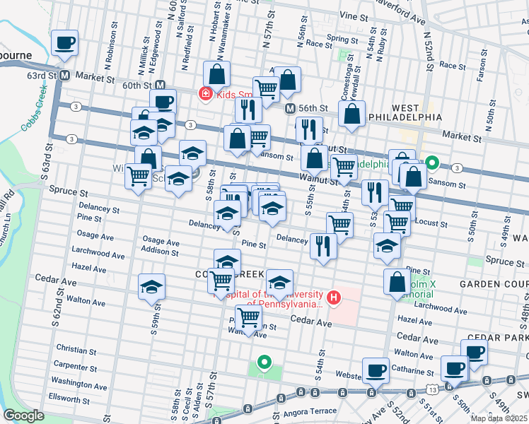 map of restaurants, bars, coffee shops, grocery stores, and more near 279 South Ithan Street in Philadelphia