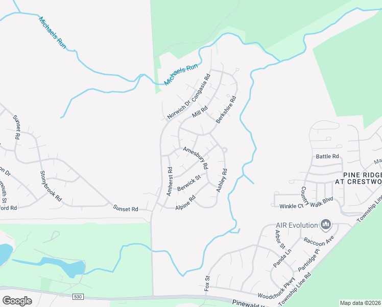 map of restaurants, bars, coffee shops, grocery stores, and more near 14B Amesbury Road in Manchester Township