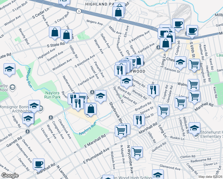 map of restaurants, bars, coffee shops, grocery stores, and more near 331 Margate Road in Delaware County