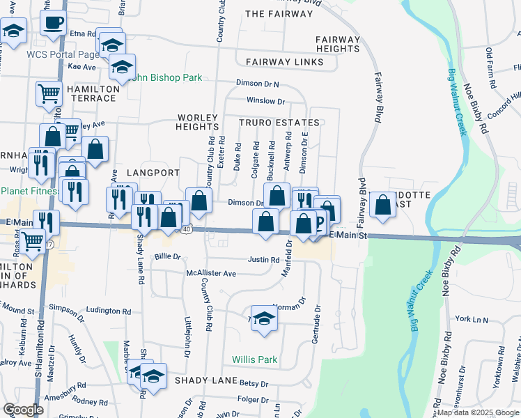 map of restaurants, bars, coffee shops, grocery stores, and more near 4995 Dimson Drive South in Columbus