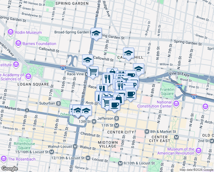 map of restaurants, bars, coffee shops, grocery stores, and more near in Philadelphia