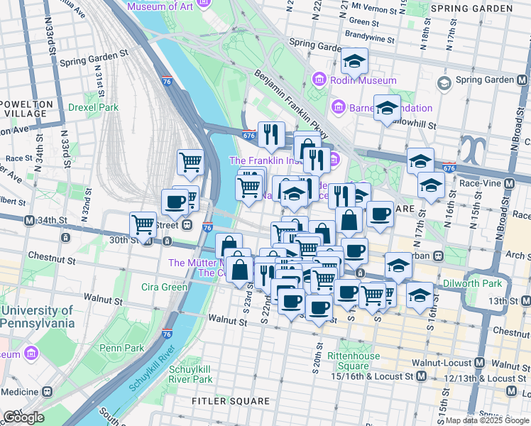 map of restaurants, bars, coffee shops, grocery stores, and more near in Philadelphia