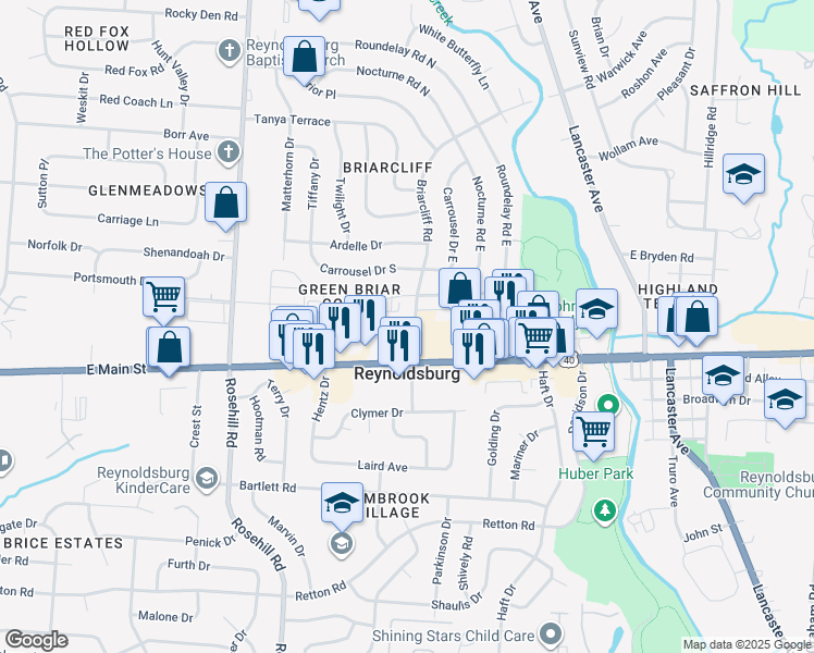 map of restaurants, bars, coffee shops, grocery stores, and more near in Reynoldsburg