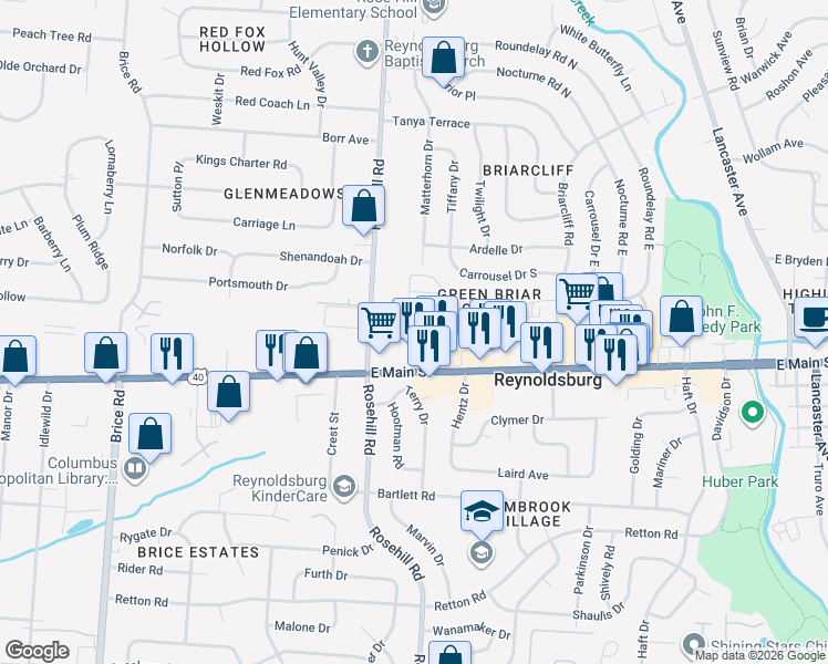 map of restaurants, bars, coffee shops, grocery stores, and more near 6702 U.S. 40 in Reynoldsburg