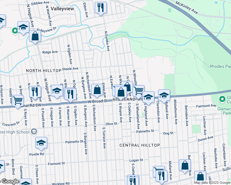 map of restaurants, bars, coffee shops, grocery stores, and more near 2434 West Broad Street in Columbus