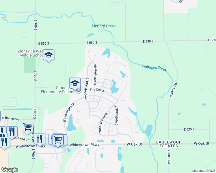 map of restaurants, bars, coffee shops, grocery stores, and more near 6631 West Deerfield Drive in Zionsville