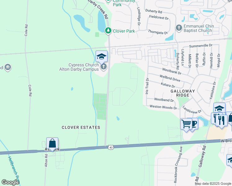 map of restaurants, bars, coffee shops, grocery stores, and more near 440 Alton Darby Creek Road in Galloway