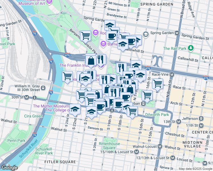 map of restaurants, bars, coffee shops, grocery stores, and more near in Philadelphia