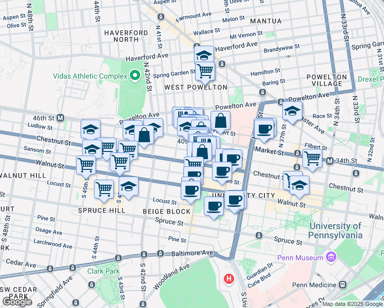map of restaurants, bars, coffee shops, grocery stores, and more near in Philadelphia