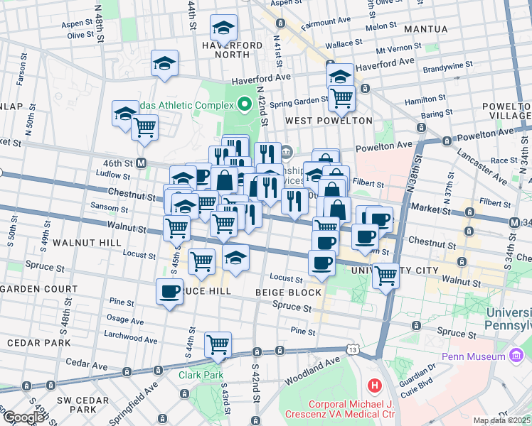 map of restaurants, bars, coffee shops, grocery stores, and more near in Philadelphia